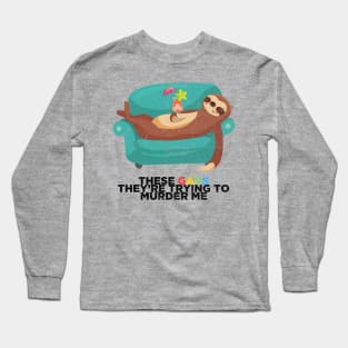 lazy sloth quotes Long Sleeve T-Shirt